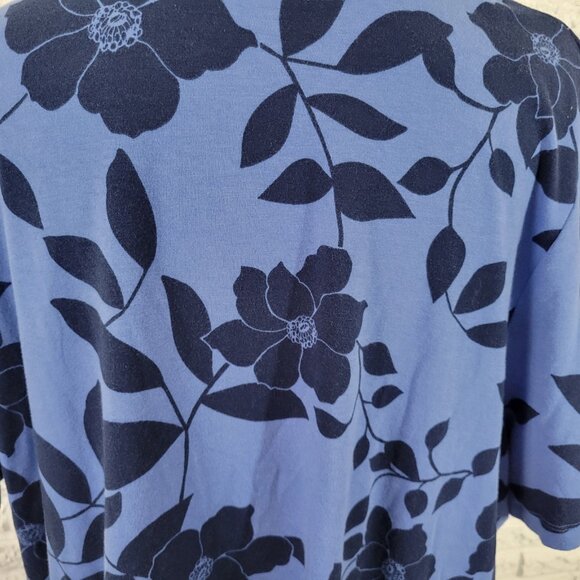 Catherines Womens Top 2X Plus 22W 24W Tee Tunic Blue Floral Cotton Blend FLO50E - Picture 6 of 9